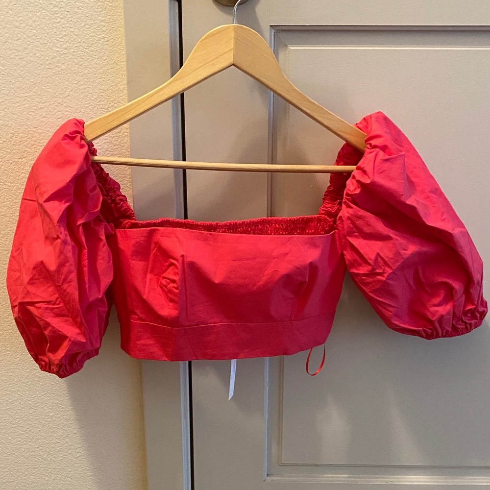 Susana Monaco Poplin Puff Sleeve Crop Top In Pink